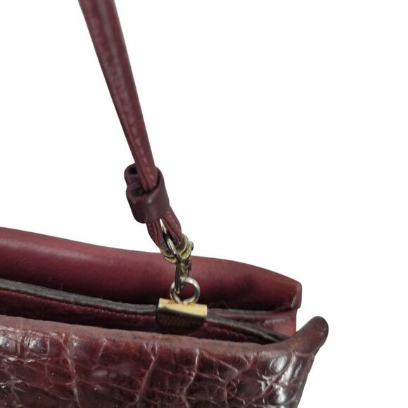 Vtg Oxblood Burgundy Wine Leather Embossed Croc Convertible Clutch Shoulder Bag - Picture 10 of 15